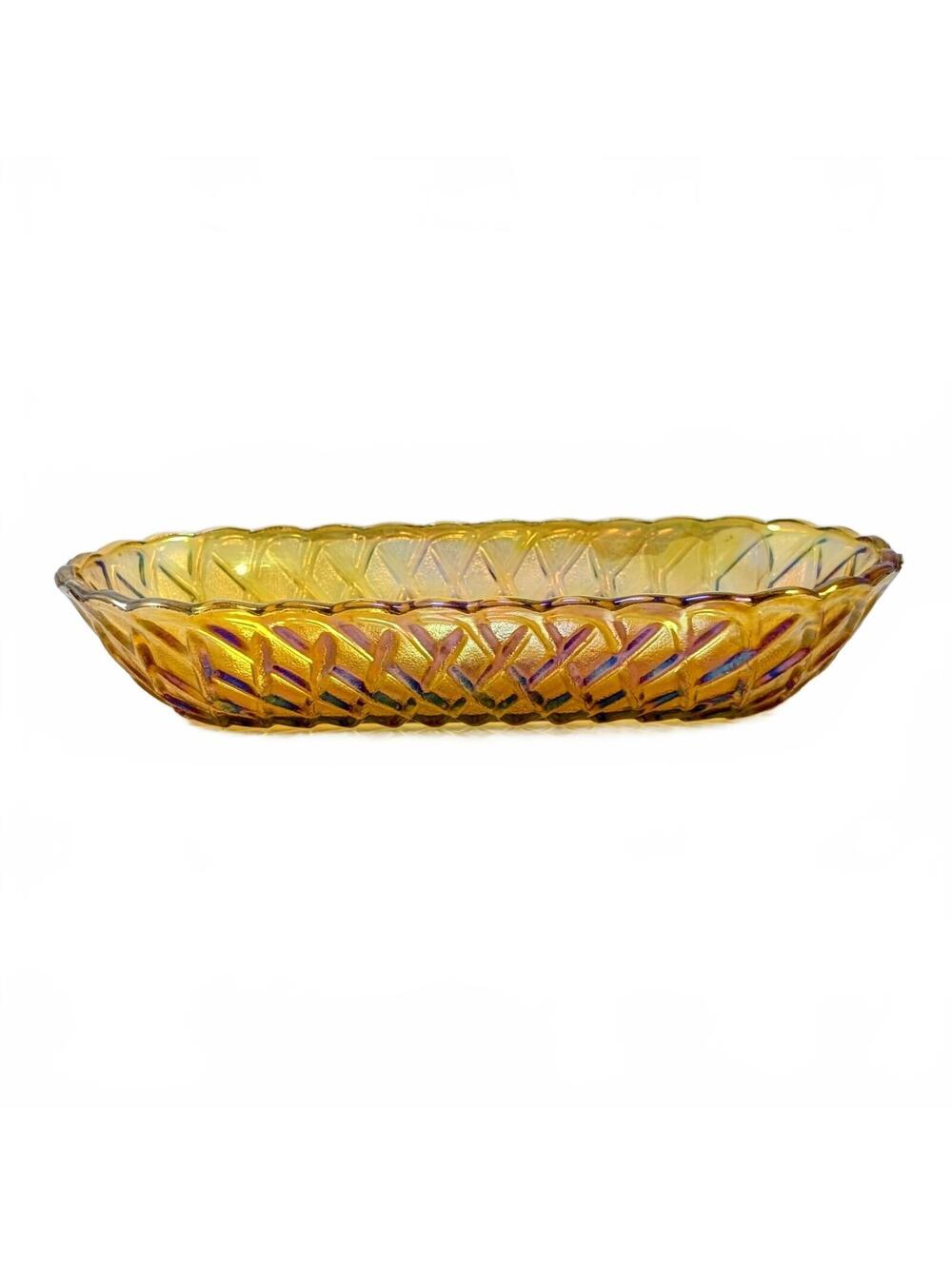 Vtg Indiana Glass Amber Carnival Oblong Celery/Bread Bowl